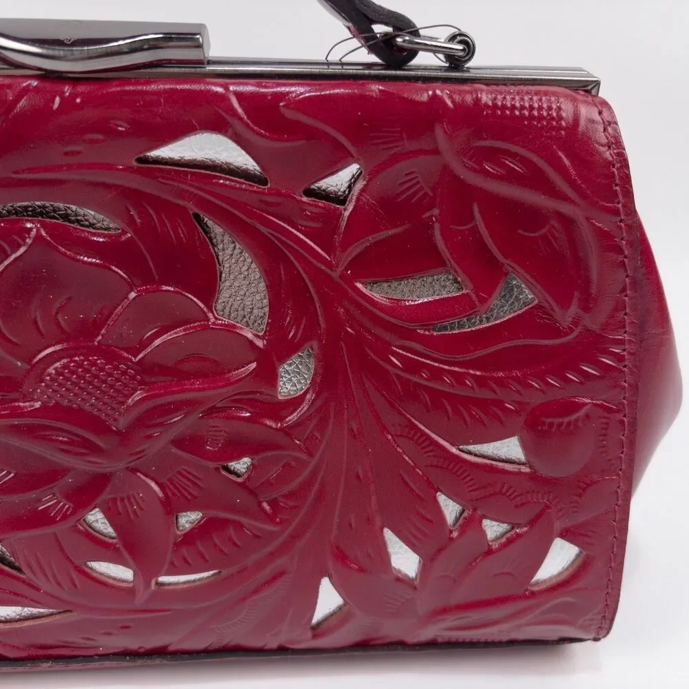 Patricia Nash Bovino Burgundy Red Tooled Leather Frame Satchel NWT